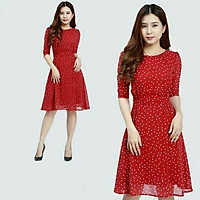 (S M L XL) ĐẦM XÒE CHẤM BI NHÚN EO THIẾT KẾ CAO CẤP