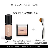 COMBO 2 Kem nền All Covered LC010 dưỡng da,lâu trôi và phấn bắt sáng Amc Multicolour System TẶNG cọ đánh nền 01