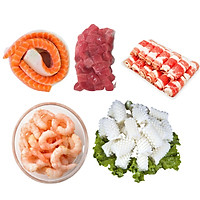 Combo 15: 500gr Cá ngừ cắt hạt lựu + 500gr ba chỉ bò Mỹ cuộn + 500gr Tôm nõn hấp size nhỏ + 500gr Mực cắt hoa + 300gr Lườn cá hồi Nauy 5+