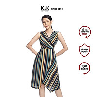 Đầm Công Sở Wrap Dress Dáng Chữ A K&K Fashion KK106-01 Họa Tiết Kẻ Sọc