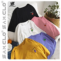 Áo thun tay lỡ nữ freesize - Áo phông form rộng dáng Unisex, mặc lớp, nhóm, cặp, couple thêu hình rau củ 6 màu