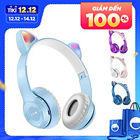 Tai nghe Bluetooth P47M gắn tai mèo dễ thương Phát sáng đèn đầy màu sắc Tai nghe LED có thẻ có thể gập lại