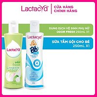 Bộ Dung Dịch Vệ Sinh Phụ nữ Lactacyd Odor Fresh Ngăn Mùi 24H 250ml + Sữa Tắm Gội Trẻ em Lactacyd Baby Gentle Care 250ml