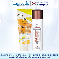 Bộ đôi Gel mặt nạ hồng sâm giảm mụn đầu đen Hàn Quốc Lagivado Dr. Red Ginseng 50 ml và tẩy tế bào da chết Radiance Peeling 50 ml.
