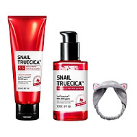 Combo Sữa Rửa Mặt + Serum Dưỡng Phục Hồi, Cải Thiện Vết Thâm, Sẹo Some By Mi Snail Truecica Miracle Repair (SRM+SERUM) + Tặng Kèm 1 Băng Đô Tai Mèo Xinh Xắn ( Màu Ngẫu Nhiên)