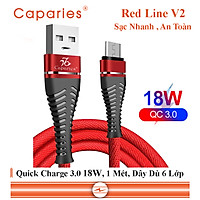 Cáp Sạc CAPARIES V2 Quick Charge 3.0 18W ,Siêu Bền 1 Mét - Dây dù 6 Lớp, Đúc Nguyên Khối, Sạc Nhanh 3.0 cáp sạc nhanh, siêu bền chống rối chống đứt, nâng cấp chip đôi, tương thích các dòng - CHÍNH HẢNG CAPARIES