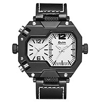 Stylish Men Quartz Watch Casual Leather Watchband Two Time Zones Wristwatch
