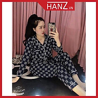 Bộ ngủ pijama lụa kate thái áo dài quần dài bộ mặc nhà mềm mại dễ thương H1 ĐEN G.C