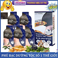 LETMIMO Thuốc Nhuộm tóc , Phủ Bạc Dưỡng tóc Thảo Mộc, 2N Màu Nâu Đen, Hộp 5 Gói, Mỗi gói 24g
