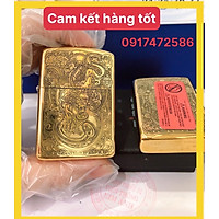 Bật Lửa Zippo Tỳ Hưu Khắc Chìm 5 Mặt- Vỏ Đồng - Tem đỏ - hộp quẹt zippo