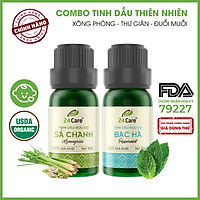 Combo 2 Tinh dầu Sả Chanh + Bạc Hà 24Care 10ml/Chai