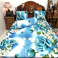 Bộ Drap Thun Lạnh Hàn Quốc-hoa hồng xanh