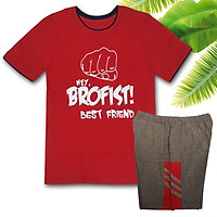 BỘ THUN BÉ TRAI CATRIO IN Brofist MÀU ĐỎ LÀ BỘ ĐỒ TRẺ EM NGẮN TAY QUẦN ĐÙI TỪ 9 TUỔI ĐẾN 18 TUỔI (32kg đến 73kg) THUỘC BST QUẦN ÁO THỜI TRANG TRẺ EM CATRIO DU LỊCH MÙA HÈ 2021