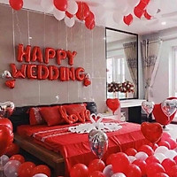 Set bóng happy wedding tone đỏ ( TẶNG BƠM+ BĂNG KEO + RUY BĂNG )