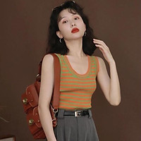 IELGY Sọc tương phản Vest dệt kim của phụ nữ Lụa băng mỏng Mặc bên ngoài Retro Slim Fit