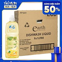 Thùng nước rửa chén không khô da tay gốc thực vật hương chanh Earth Choice Úc 1L x 9