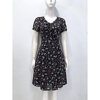 Đầm xòe thời trang họa tiết hoa lá freesize