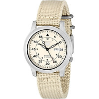 Đồng Hồ Quân Đội Seiko 5 SNK803 Bằng Thép Không Gỉ Với Dây Canvas - Màu Kem