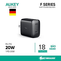 Cốc Sạc Nhanh Siêu Nhỏ Aukey PA-F1S Cổng Type C Power Delivery 20W | Hàng Chính Hãng