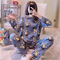 Bộ thun dài tay nữ nhiều họa tiết, set đồ ngủ quần suông áo phông thu đông in hình bánh bèo pijama mặc ở nhà Ulzzang
