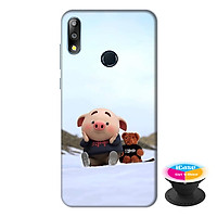 Ốp lưng điện thoại Asus Zenfone Max Pro M2 hình Heo Con Nghịch Tuyết tặng kèm giá đỡ điện thoại iCase xinh xắn - Hàng chính hãng