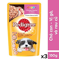 Bộ 3 túi thức ăn chó con dạng sốt Pedigree vị gà rau củ 130g