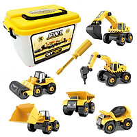 Bộ đồ chơi lắp ráp xe công trình KAVY gồm 6 xe kèm hộp đựng, tua vít, nhựa nguyên sinh kích thích tính thực hành của bé