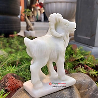 Tượng đá dê 12 con giáp phong thủy đá trắng xanh 12cm đá Non Nước