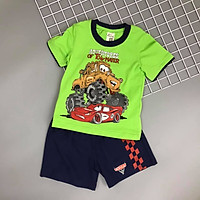 Đồ Bộ Bé Trai Ô Tô Xanh Tay Ngắn Cotton