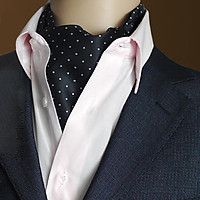 Men's Polka Dots Satin Cravat Ties Jacquard Woven Formal Self Ascot Blue