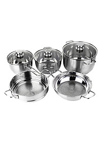 Bộ Nồi Inox 3 Đáy Gồm 3 Nồi 1 Chảo 1 Xửng Fivestar FS08CG1 - Hàng Chính Hãng