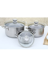 Bộ 3 Nồi Inox 3 Đáy Nắp Kính Fivestar FS06CG - Hàng Chính Hãng