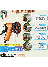 Vòi Tưới Cây Đa Năng 4 Chế Độ Claber Ergo Graden 9391, ngõ vào kết nối nhanh, có khóa cài chống mỏi tay