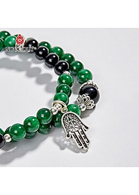 Vòng 2 Line Đá Cẩm Thạch Sơn Thuỷ Phối Charm Bạc (6mm) Ngọc Quý Gemstones