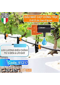 Đầu Tưới Nhỏ Giọt Liền Trục Claber 91217, điều chỉnh được lưu lượng 0-6l/h, bịch 10 cái, kết nối ống 4-6mm