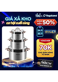 Bộ 3 Nồi Inox 304 Đáy Từ 5 Đáy Nagakawa NAG1352 (16cm, 20cm, 24cm) – Hàng Chính Hãng