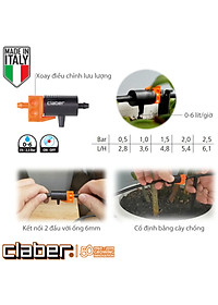 Đầu Tưới Nhỏ Giọt Liền Trục Claber 91217, điều chỉnh được lưu lượng 0-6l/h, bịch 10 cái, kết nối ống 4-6mm