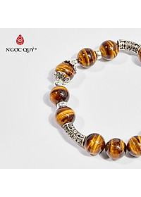 Vòng tay phong thủy đá mắt hổ vàng nâu charm lá 10mm mệnh thổ , kim - Ngọc Quý Gemstones