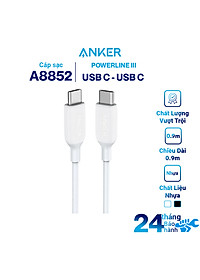 Dây Cáp Sạc Anker PowerLine III USB-C to USB-C 2.0 0.9m / 1.8m – A8852 / A8853 – Hàng Chính Hãng