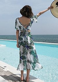 Set bơi 3 chi tiết cao cấp, họa tiết lá xanh hottrend, dáng đẹp quý phái | KT050