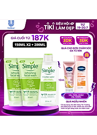Combo 2 Sữa rửa mặt Simple giúp da sạch thoáng 150mlx2 & Nước tẩy trang Simple 200ml