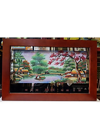 Lịch vạn niên tranh đá quý đèn led ,Ngôi nhà ven suối- 2060