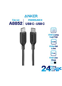 Dây Cáp Sạc Anker PowerLine III USB-C to USB-C 2.0 0.9m / 1.8m – A8852 / A8853 – Hàng Chính Hãng