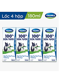 COMBO 6 LỐC SỮA TƯƠI TIỆT TRÙNG VINAMILK 100% ÍT ĐƯỜNG - LỐC 4 HỘP X 180ML