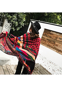 Khăn choàng đi biển - chống nắng thổ cẩm tone đỏ nâu thời trang Vintage mẫu mới SKC01