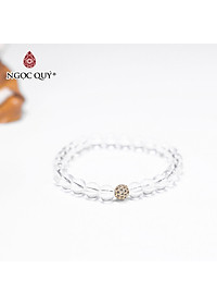 Vòng tay đá thạch anh trắng phối charm hợp kim đính đá size hạt 6mm mệnh thủy, kim - Ngọc Quý Gemstones