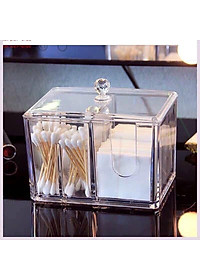 Hộp Đựng Bông Tẩy Trang Và Tăm Bông 2 Ngăn Nhựa Meca Cao Cấp HBH