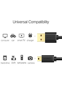 Ugreen UG10353US132TK 0.25M màu Đen Cáp sạc truyền dữ liệu USB 2.0 sang MINI USB đầu mạ vàng - HÀNG CHÍNH HÃNG
