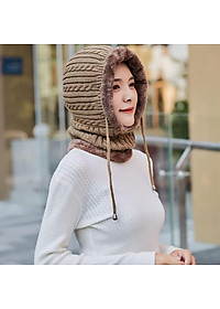 Mũ len lót lông trùm cổ siêu ấm mùa đông rét đậm thích hợp cả nam và nữ - Mu len lot long trum co