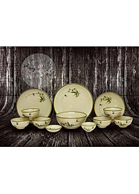 Bộ 12 Sản Phẩm Vẽ Lá Nâu Cao Cấp Gốm Sứ Bát Tràng